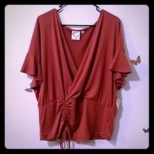 Ruffle Sleeve Ruched Top